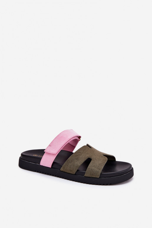Dames slippers met een plakkerige sluiting Vinceza 17401 in groen-roze