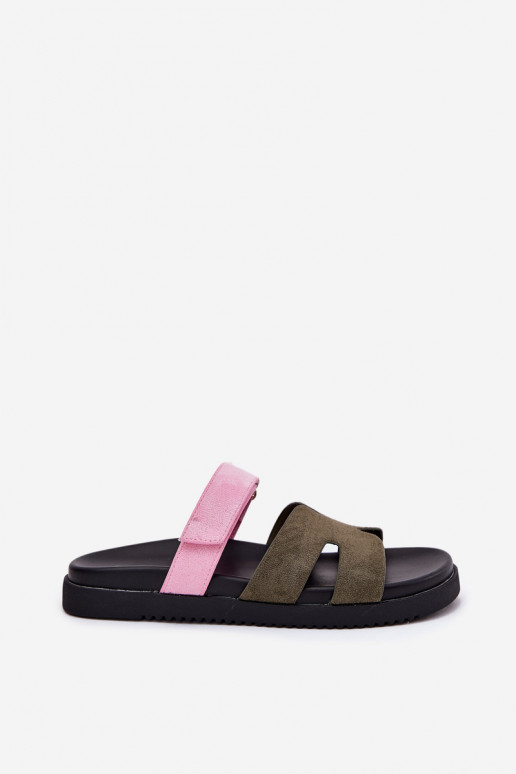 Chaussons pour femmes avec fermeture adhésive Vinceza 17401 en vert-rose