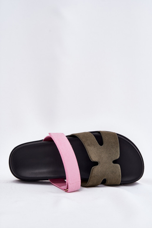Dames slippers met een plakkerige sluiting Vinceza 17401 in groen-roze
