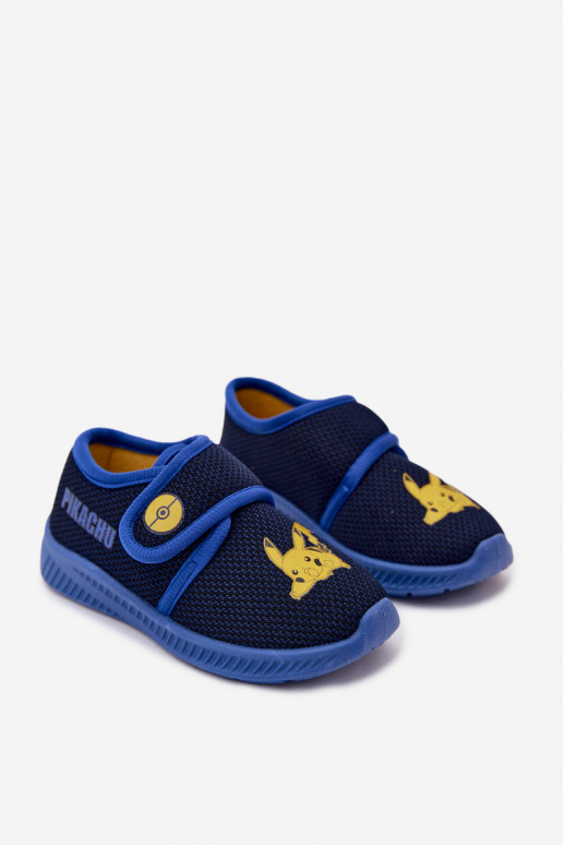Jongensslippers met klittenband Pikachu donkerblauw