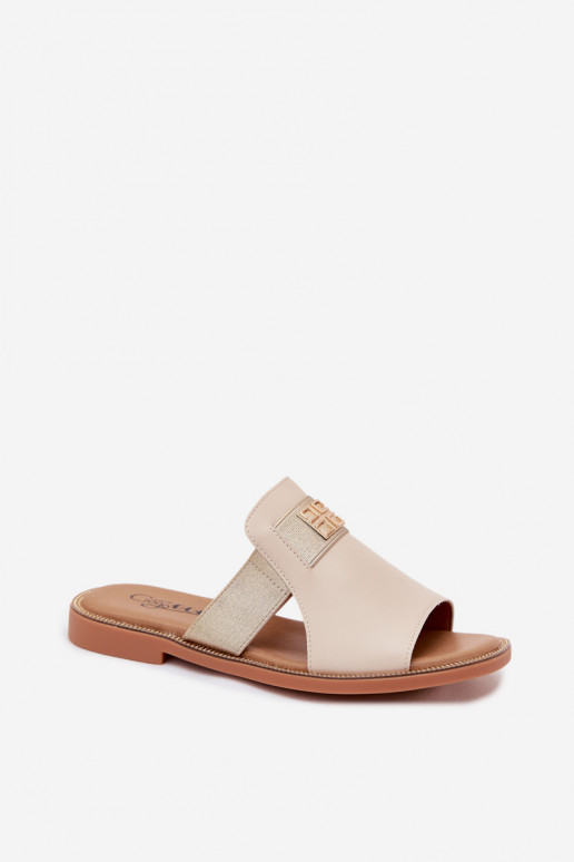 Dames sandkleurige slippers met gouden details Pearlie