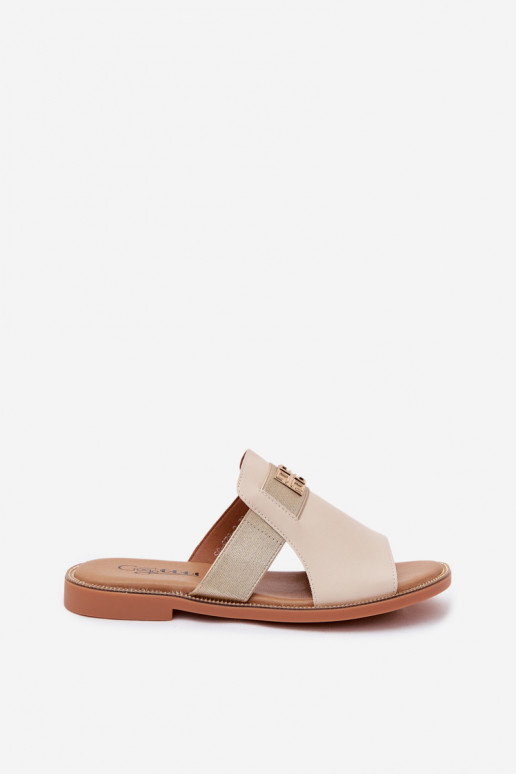 Chaussons pour femmes couleur sable avec détails dorés Pearlie