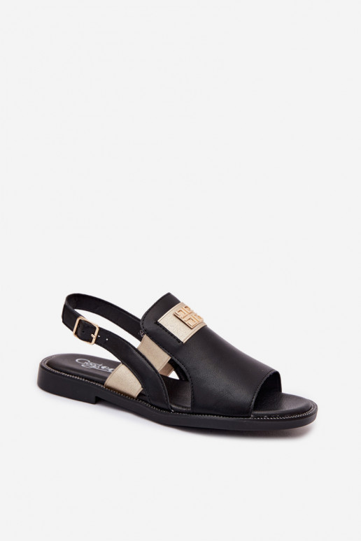 Schwarze Damen Sandalen mit goldenen Details Birdie