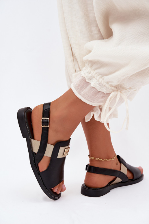 Sandales pour femmes noires avec détails dorés Birdie