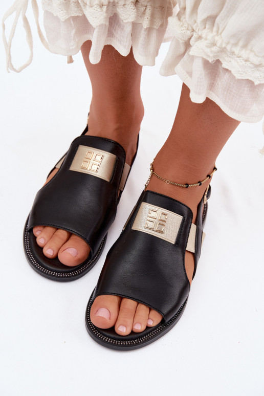 Sandales pour femmes noires avec détails dorés Birdie