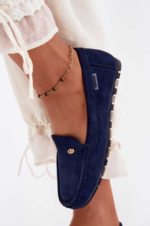 Heren donkerblauwe mocassins van faux suede Tai turirilla