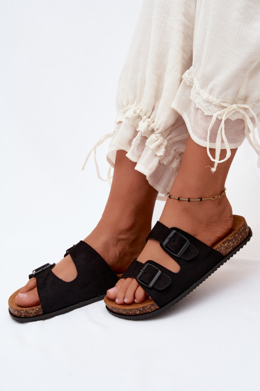 Dames zwarte slippers met gespen Brigid