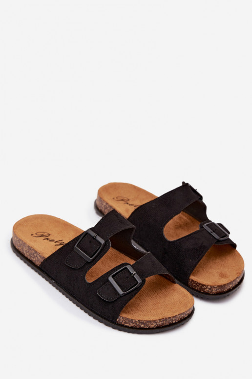 Herren schwarze Slipper mit Schnallen Ruby