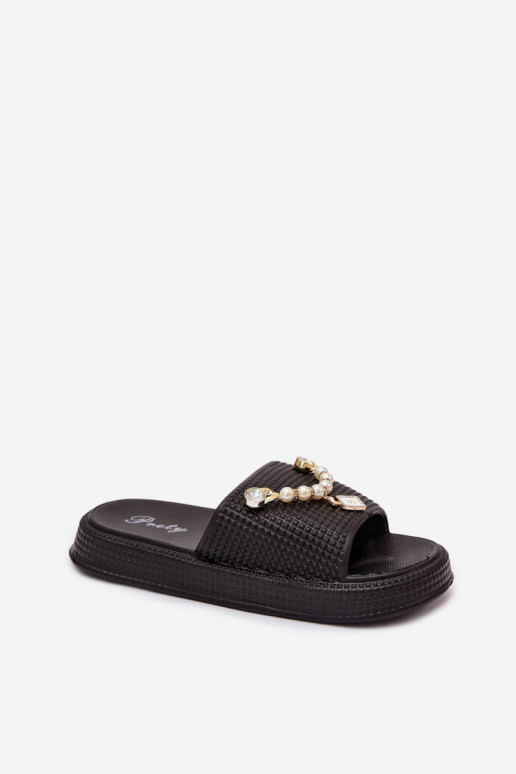 Dames zwarte lichte slippers met ornamenten Rosehip
