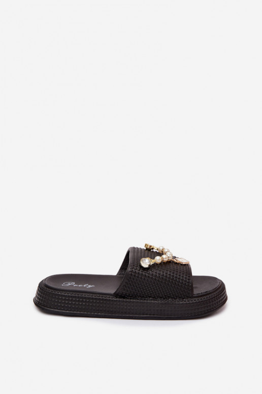 Chaussons pour femmes noirs légers avec ornements Rosehip
