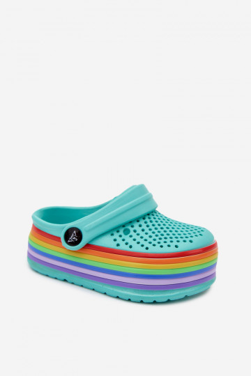 Kinderen lichte turquoise slippers met bandjes Tansy