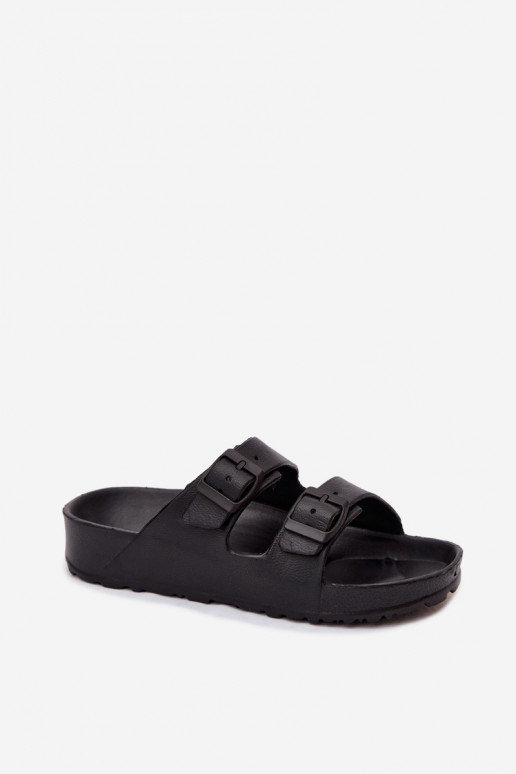 Damenleichte schwarze Slipper mit Schnallen Calico
