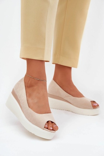 Beige dames platform sandalen van faux suede "Velira"