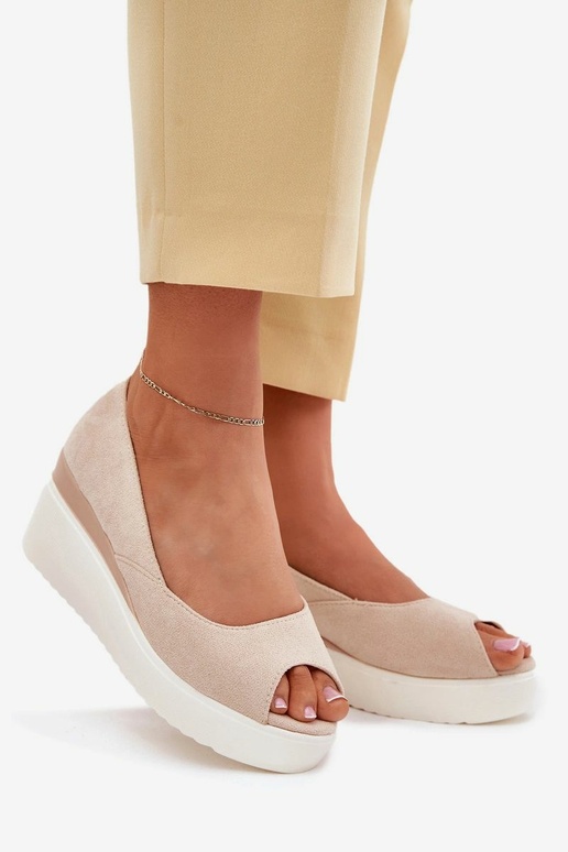 Beige dames platform sandalen van faux suede "Velira"