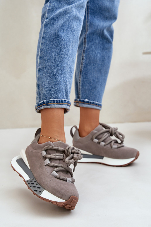 Grijze neplez suède sneakers met platform en dikke veters Artiker 54C1463