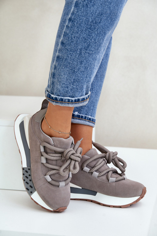Grijze neplez suède sneakers met platform en dikke veters Artiker 54C1463