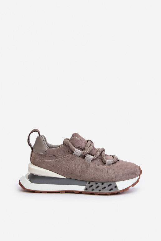 Grijze neplez suède sneakers met platform en dikke veters Artiker 54C1463