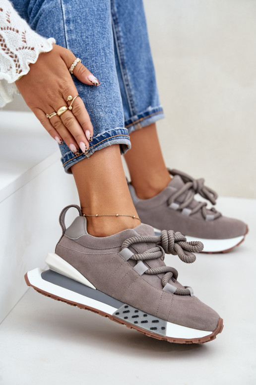 Grijze neplez suède sneakers met platform en dikke veters Artiker 54C1463