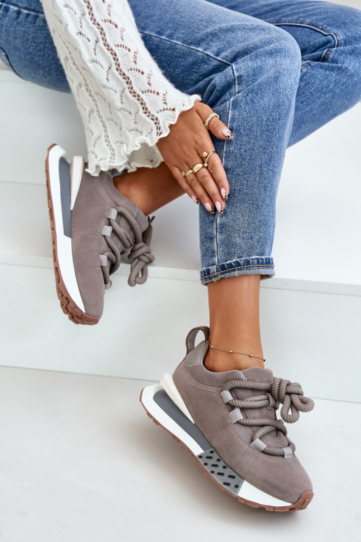 Grijze neplez suède sneakers met platform en dikke veters Artiker 54C1463