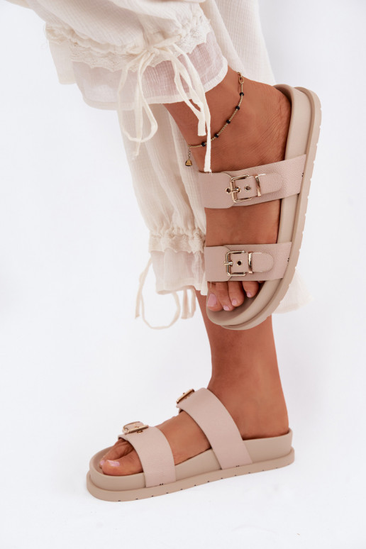 Chaussons pour femmes couleur sable avec boucles dorées Vilja
