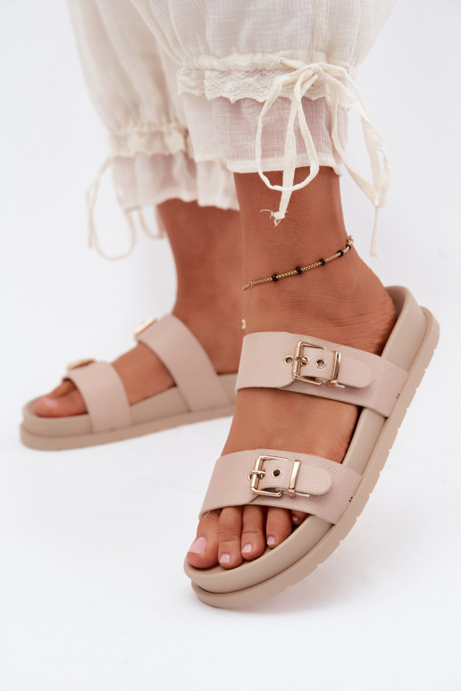 Chaussons pour femmes couleur sable avec boucles dorées Vilja