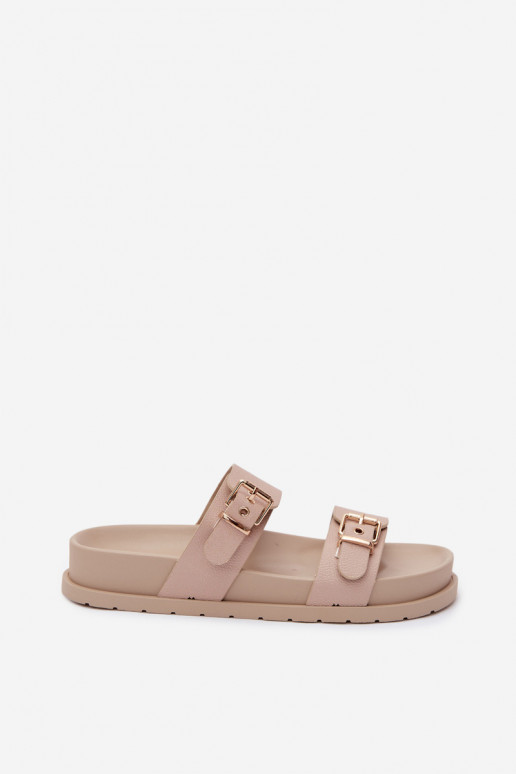 Damen Sandfarbene Slipper mit goldenen Schnallen Vilja