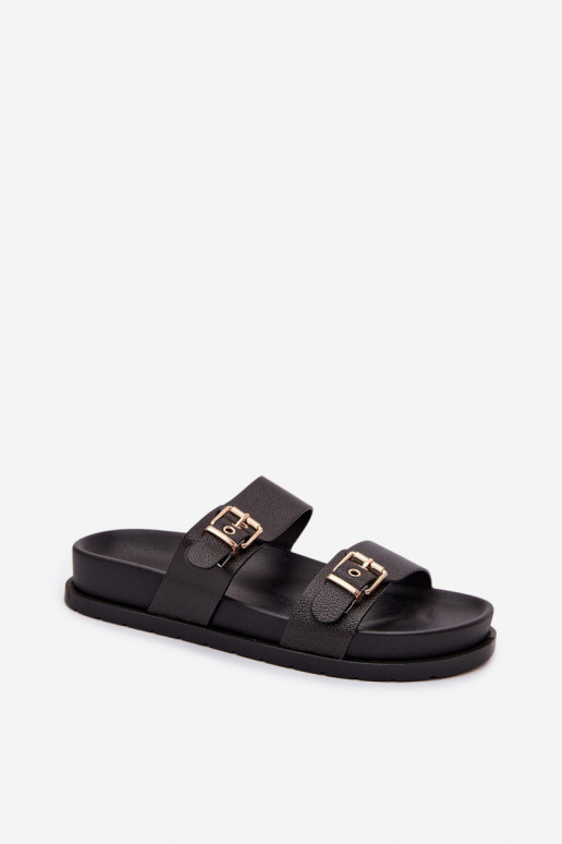 Chaussons pour femmes noirs avec boucles dorées Vilja