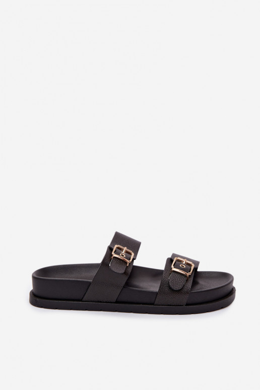 Dames zwarte slippers met gouden gespen Vilja