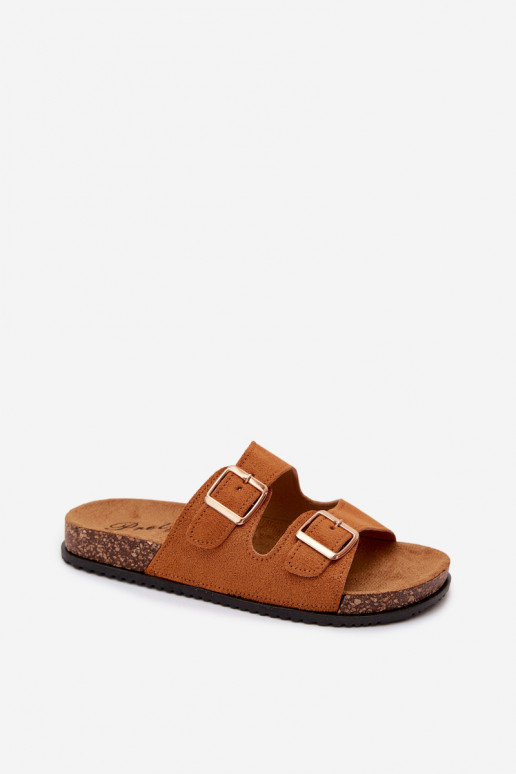 Dames bruine slippers met gespen Brigid