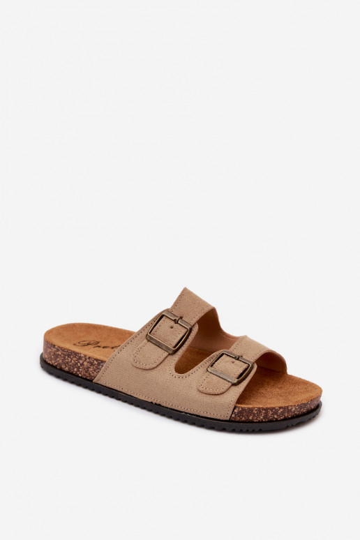 Dames sandkleurige slippers met gespen Brigid