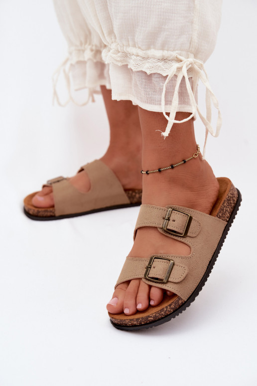 Dames sandkleurige slippers met gespen Brigid