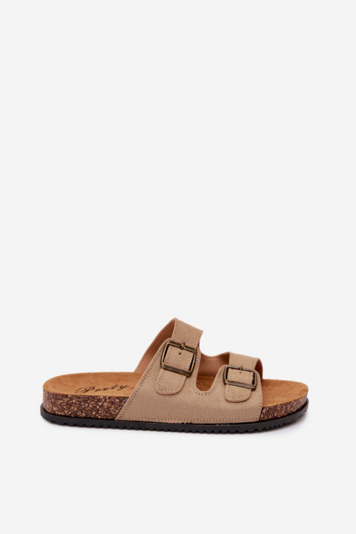 Dames sandkleurige slippers met gespen Brigid