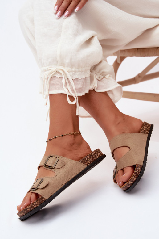 Dames sandkleurige slippers met gespen Brigid