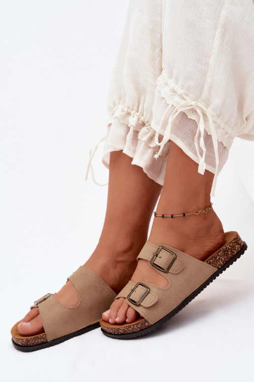 Dames sandkleurige slippers met gespen Brigid