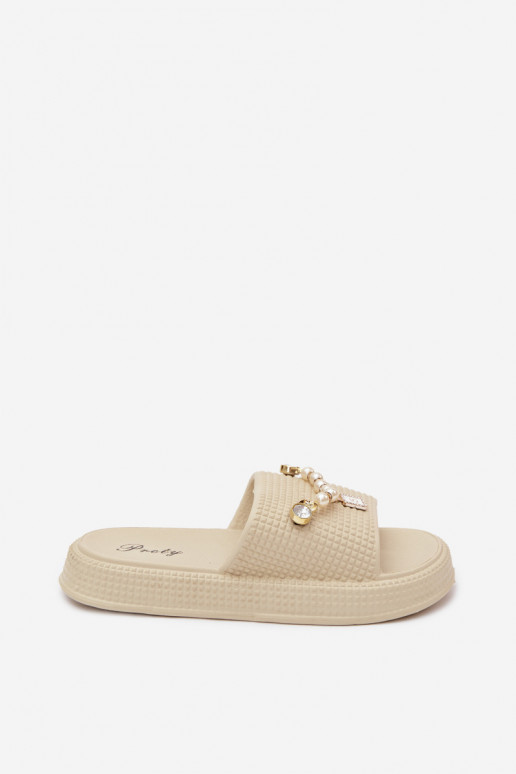 Dames sandkleurige lichte slippers met ornamenten Rosehip