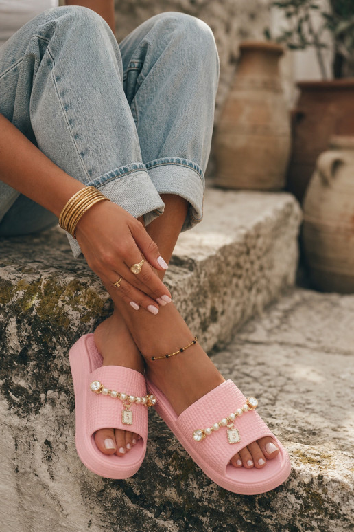 Dames roze lichte slippers met ornamenten Rosehip