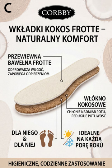 Corbby KOKOS FROTTE Semelles intérieures de chaussures toutes saisons 2