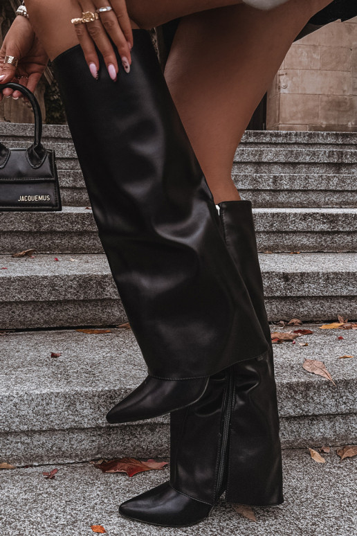 Bottes longues chaudes avec talons fins et choleika cousue en noir Tamonia