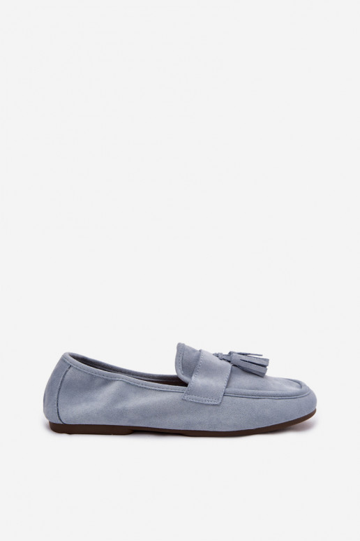 Dames mocassins met franjes in blauw Clarisse