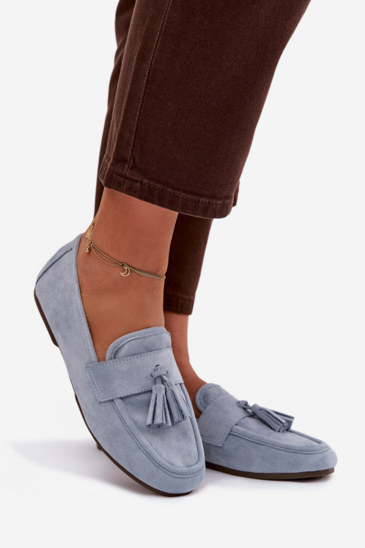 Dames mocassins met franjes in blauw Clarisse