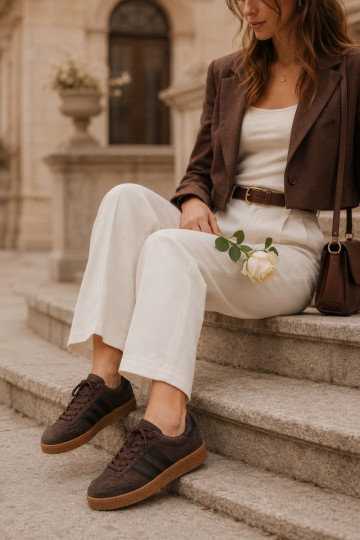 Damen-Sneaker aus schokoladenfarbenem Kunstveloursleder Bellmont