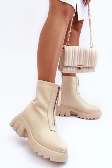 Stiefeletten mit Plattform und Reißverschluss in Sandfarbe Kusma 2
