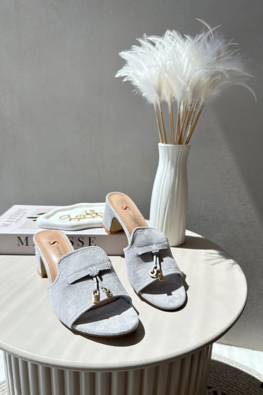 Dames slippers met kunstsuède hakken in grijze kleur Jemenna