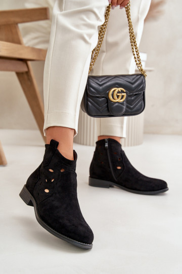 Damen Stiefeletten mit Spitzen-Elementen in schwarzer Farbe S.Barski HY42-081