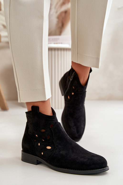 Bottes pour femmes avec éléments en dentelle en noir S.Barski HY42-081