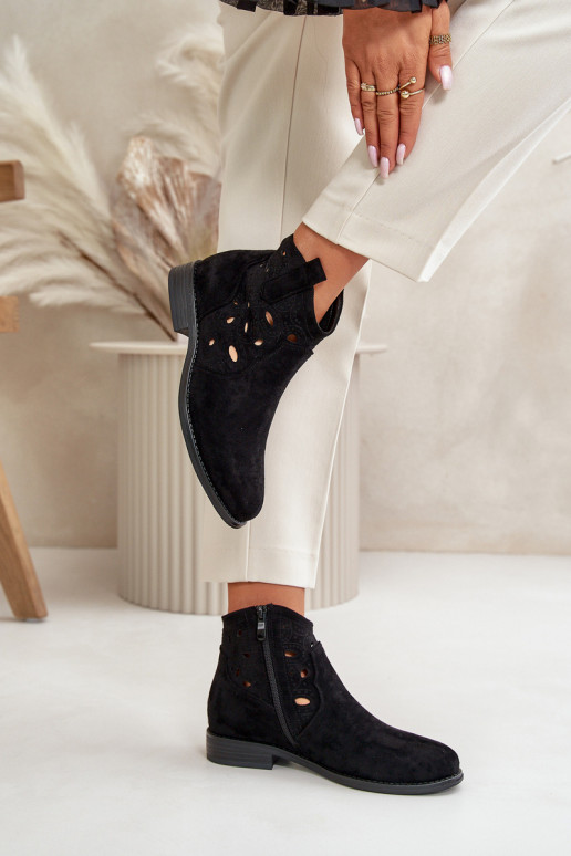 Damen Stiefeletten mit Spitzen-Elementen in schwarzer Farbe S.Barski HY42-081