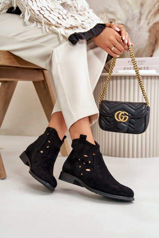 Bottes pour femmes avec éléments en dentelle en noir S.Barski HY42-081
