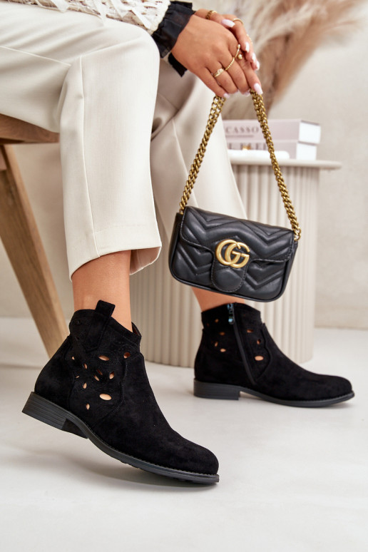 Bottes pour femmes avec éléments en dentelle en noir S.Barski HY42-081