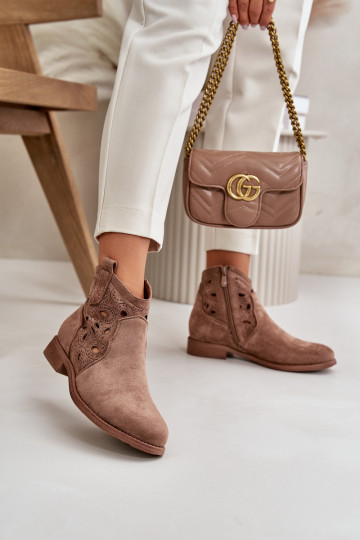 Damen Stiefeletten mit Spitzen-Elementen in brauner Farbe S.Barski HY42-081