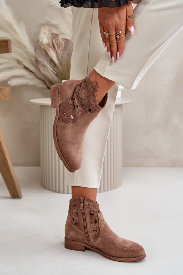 Bottes pour femmes avec éléments en dentelle en marron S.Barski HY42-081 2